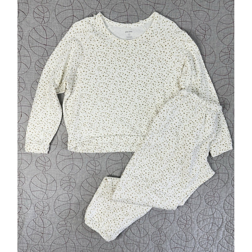 Plain Jane White & Gold Star Long Sleeve Jogger Lounge Modal Sweat Set / Medium